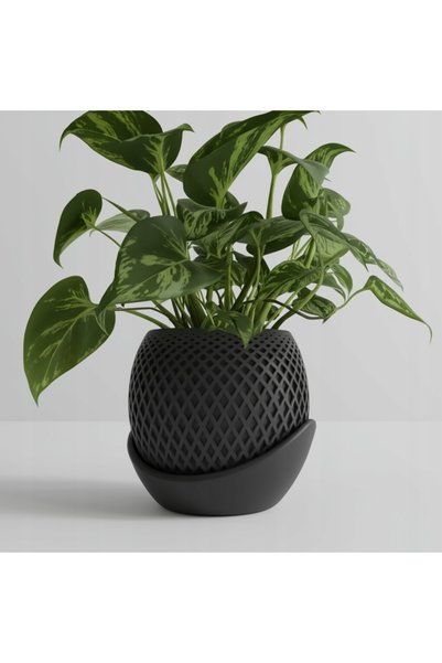 NO BRAND Ghiveci de flori ORIGINAL DIN PLASTIC NEGRU CU DECOR PE BAZĂ