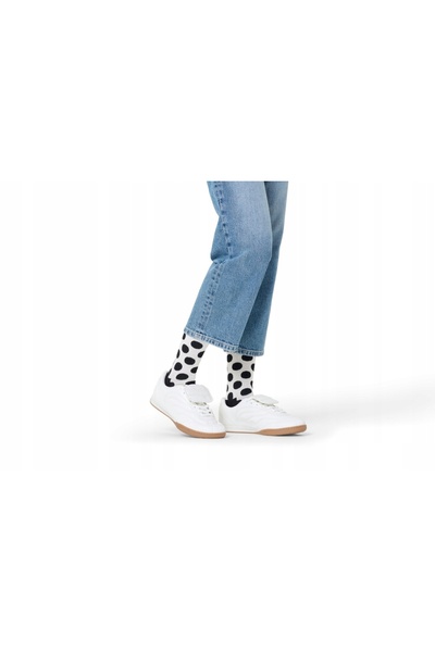 NO BRAND Șosete unisex Happy Socks - albe / cu buline 36-40