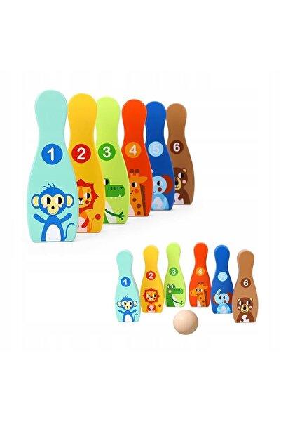 NO BRAND TOOKY TOY Set de bowling din lemn pentru copii, 6 piese Minge