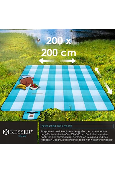 NO BRAND Pătură de picnic impermeabilă turcoaz XXL 200x200 cm