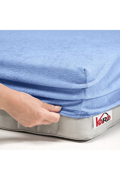 NO BRAND Cearșaf de pat din frotir cu elastic 140x200 albastru ciel 028 gros ...