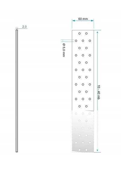 NO BRAND Bandă de montaj conică din oțel galvanizat, perforată, 60x2,0mm, 40m