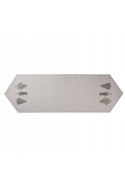 NO BRAND Traversă de masă din bumbac bej cu brazi de Crăciun 50x160cm. C&E