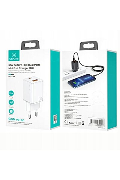 NO BRAND Încărcător de perete USAMS USB-C + USB 33W PD QC cu încărcare rapidă