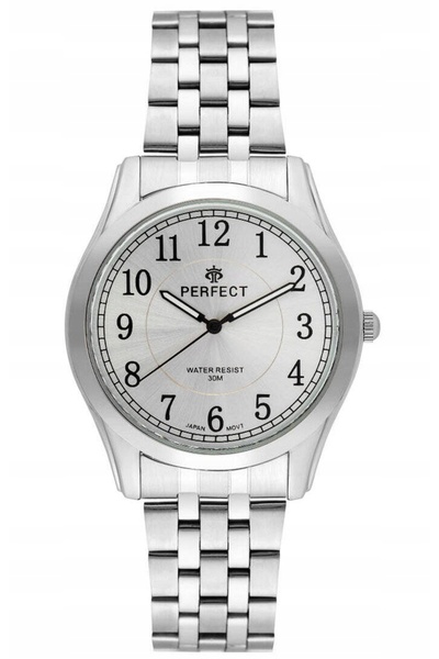 PERFECT Ceas bărbătesc clasic cu brățară argintie, cu afișaj clar R403J-31