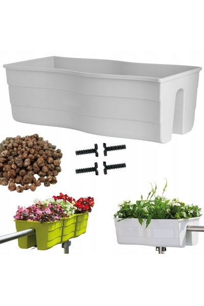 DIKEL 3x cutie pentru balustradă Wave 60, Jardinieră de balcon + keramzit 5l