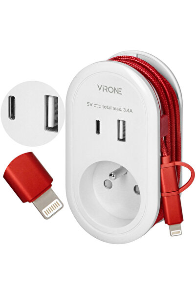 Virone Adaptor pentru priză cu încărcător și cablu 3,4A, virone, or-cs-2