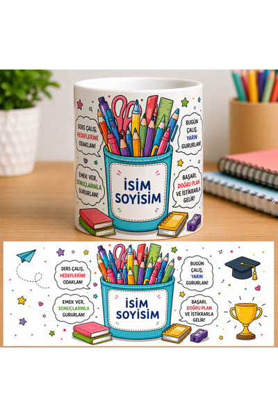 Genel Markalar Kişiye Özel Porselen Kalemlik İstenilen İsim Yazılabilir Bulaş...