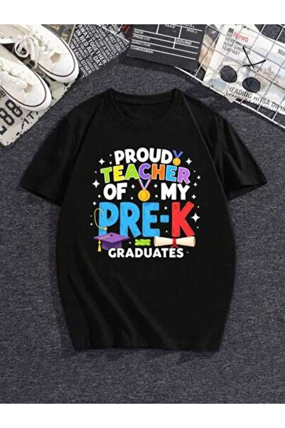25W تي شيرت ملون بطباعة "Proud Pre-K Teacher" للجنسين، قميص احتفالي كاجوال فض...