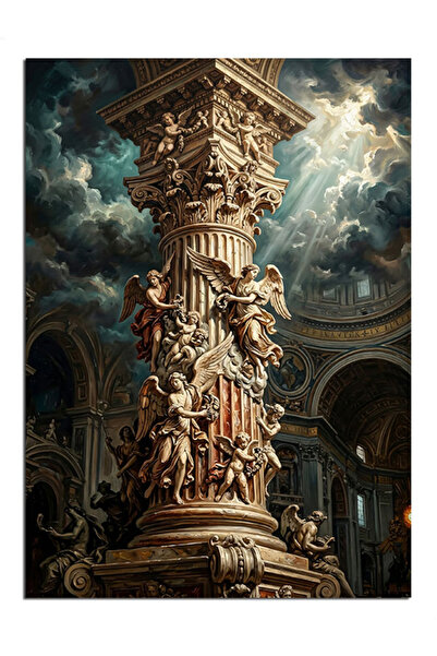 Artmeg Pânză decorativă cu relief de sculptură antică cu stâlpi - Masă din le...