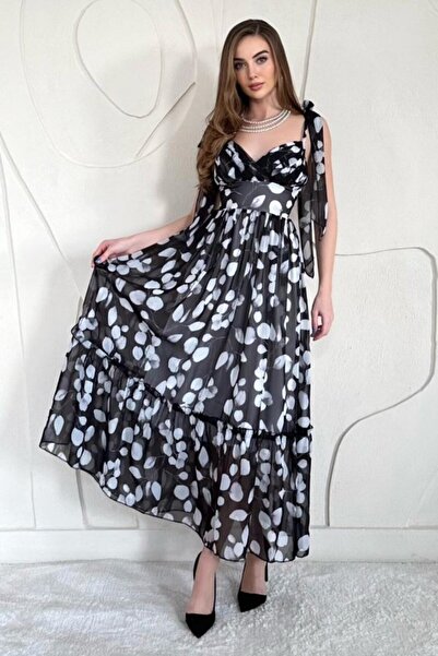 ELBEE Black Chiffon Draped Dress