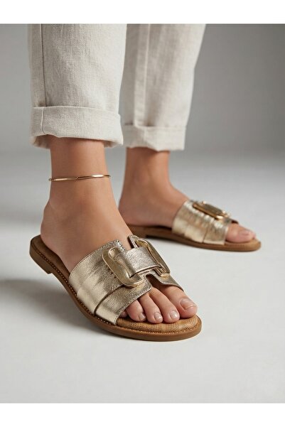 Mammamia 1430 Daily Buckle Poly Sole Comfortable Genuine Leather Slippers