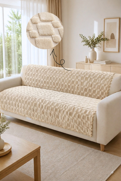 Sevim Non-Slip Base Sofa Cover - Embossed, Geometric Patterned - 170X210 cm -...