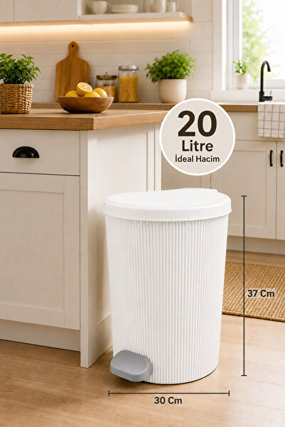Citim Yuvarlak Pedallı İç Kovalı Çöp Kovası 20 Litre - Çizgili Stil Desen - B...