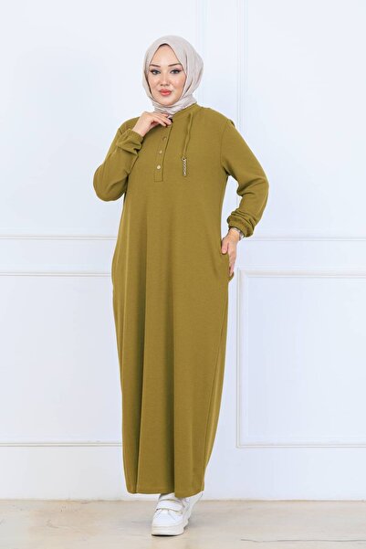 ELVA MODA Rahat Kalıp Fitilli Örme Kumaş Büyük Beden Triko Elbise 10126