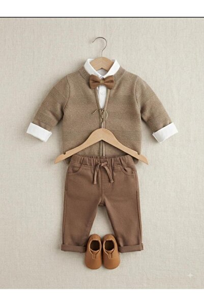 Efemkids Cardigan+Bow Tie+Linen Pants 3-Piece Baby Boy Suit with Elastic Wais...
