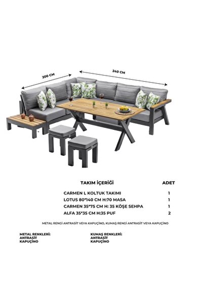 generalbuiltin Bahçe Balkon Mobilyası Köşe Takım 2x2.4mt