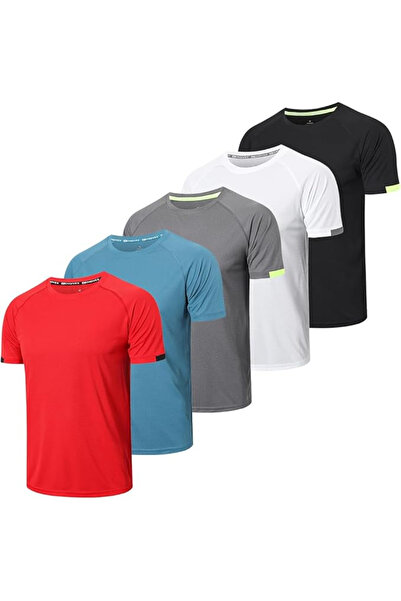 OEM Set of 5 breathable sports T-shirts for men, Black/Grey/Navy/White/Red M