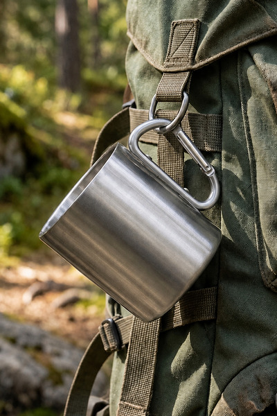 Binbirreyon Stainless Steel Carabiner Cup Mug Camping Cup 300ml Hd017