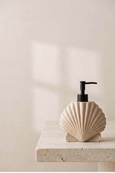 Sevinse Home MAREA Krem Polyresin Sıvı Sabunluk, Kabuk Formlu, 6 × 14 × 15 cm