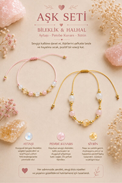 OSMANLI DEĞERLİ TAŞ Certified Anklet and Bracelet Set (Moonstone, Citrine, Pi...