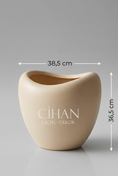 Cihan Çiçekçilik Lüks Lale Tasarım Bej Plastik Saksı 25L – 38.5x36.5 cm UV Ko...