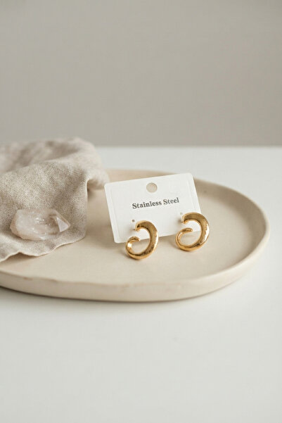 Clariss 316L Steel Gold Color Vintage Curved Hoop Model Earrings