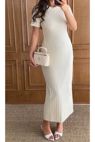 Abir Elmas elbise Fitilli Kısa Kol Yazlık Kumaş UzunElbise triko s/m👗