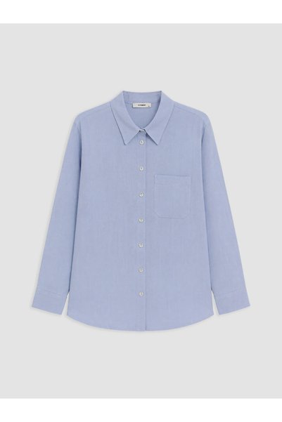 LC Waikiki Blue Linen Blend Women's Shirt