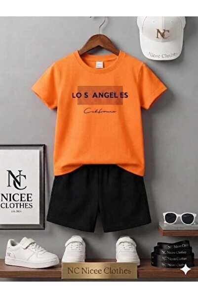Leto Lykia Summer Children's T-Shirt Shorts Unisex (Black Patterned Losangeli...