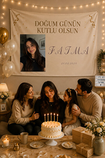 Milura Kişiye Özel Fotoğraflı-İsimli-Tarihli Doğum Günü Duvar Örtüsü – Modern...