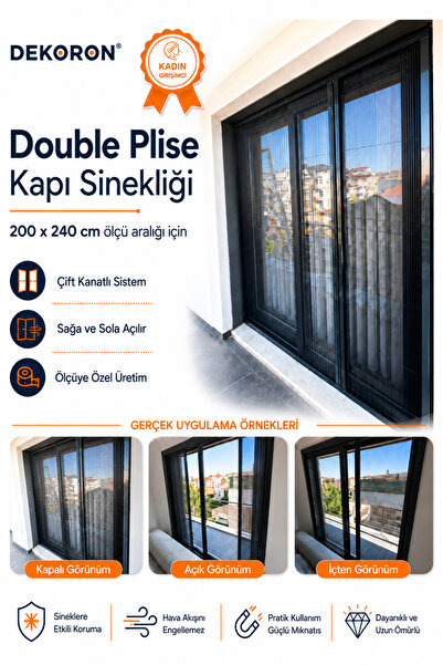 DEKORON Double Plise Çift Kanatlı Akordiyon Kapı Sinekliği 200*240 cm Ölçü Ar...