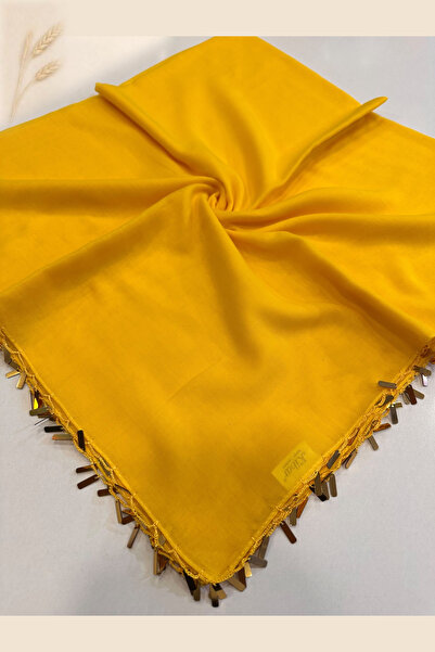 KB Bursa İpek Hand Embroidered Gold Yellow Sequin Solid Color Writing Gift Bo...