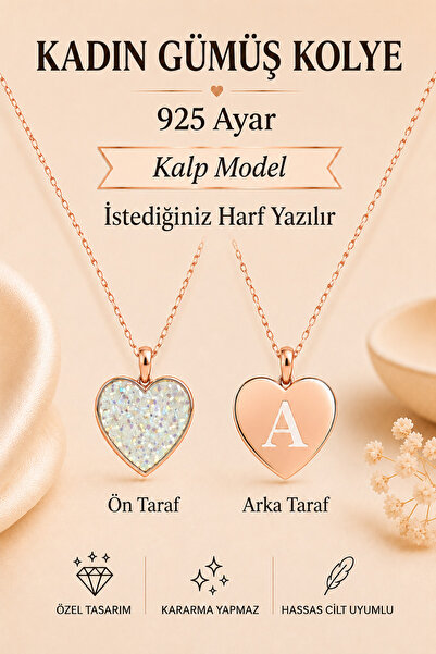 ATÖLYE ALBATROS Kadın Gümüş Kolye - Kalp Model 925 Ayar Gümüş Arkası Lazer il...