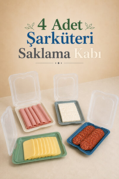 4’lü Şarküteri Saklama Kabı Kapaklı Peynir Salam Sucuk Kahvaltılık Saklama Kutusu