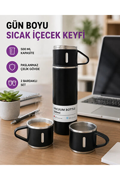 shopwave Stainless Steel 500 ml Thermos Set – 8 Hours Heat Retention, Vacuum ...