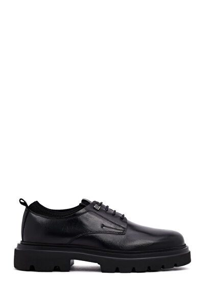 Derimod Men's Black Lace-Up Thick-Soled Leather Casual Shoes Wm750005Dv