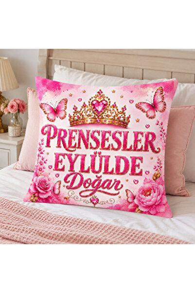 Piloji Prensesler Eylülde Doğar Dekoratif Yastık 40x40 cm | Doğum Günü Hediye...