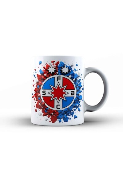 GIFTS4ALL Cană de suporter de fotbal roșu-albastru 2, ceramică albă, 330 ml