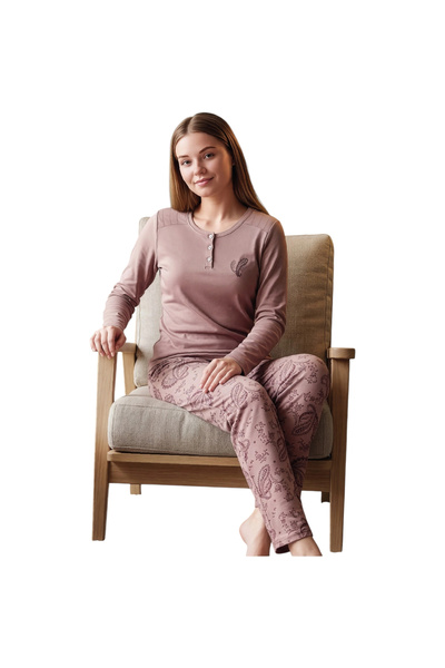 Over Sleep by Poleren Over Sleep 3402 Women's Winter Single Jersey Pajama Set