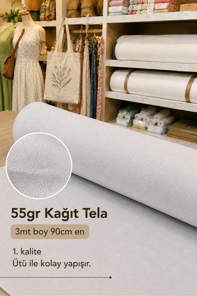 LİVA CRAFT Art & Craft 55gr Kağıt Tela 90cm En, Beyaz Ultra Kalın Tela, Ütü i...