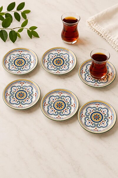 ALBETTO Set of 6 Porcelain Tea Plates, Porcelain Tea Plate Anadolu Green