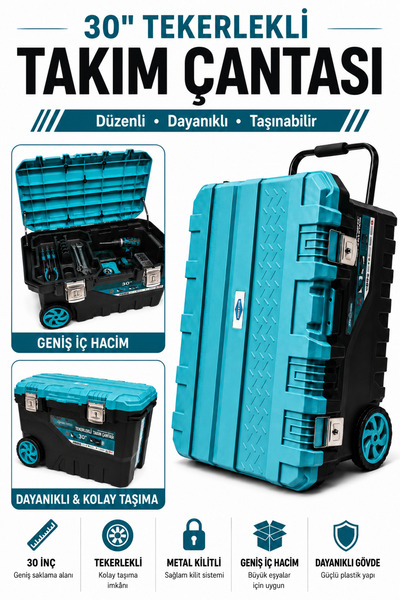 Badem10 30" İnç Büyük Boy Valiz Tipi Tekerlekli Metal Kilitli Organizerli Tak...