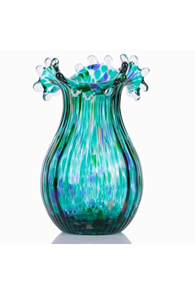Generic Brand Hand blown glass vase, unique glass vase, green glass wide mout...