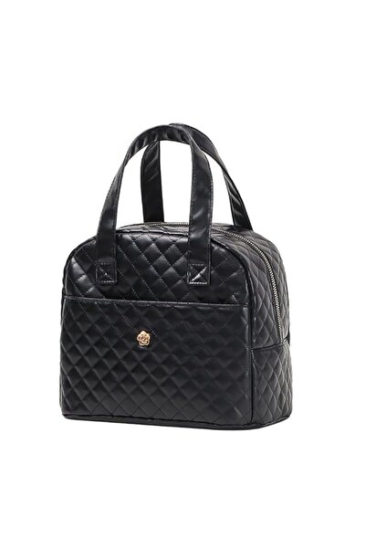 Generic Lunch Bag for Women – Elegant Quilted Pattern with Gold-Tone Rose Emb...