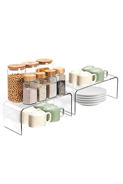 Generic Angju Spice Rack, Acrylic Clear Shelf Riser Set of 2, Kitchen Cabinet...
