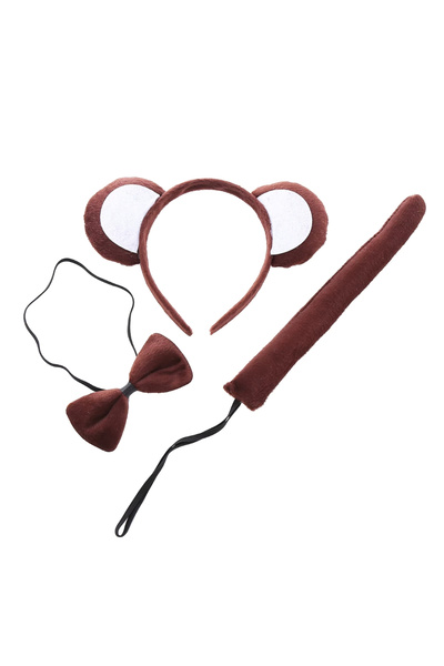 OEM Set costum de maimuță, bentiță cu urechi maro, coadă și papion, copii/adulți