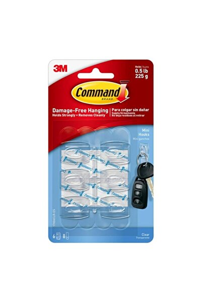 Generic Command Mini Hooks Clear color, 6 hooks + 8 strips/pack | Holds 180 g...