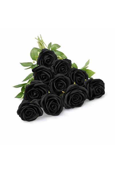 Generic Black Silk Roses, 12 Artificial Flowers with Realistic Thorns, Flexib...