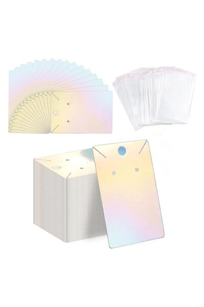 Generic 150 Pcs Holographic Earring Display Cards with Self-Seal Bags, Rainbo...